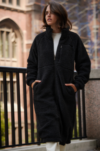 Sustainable Sherpa Long Zip Up Coat